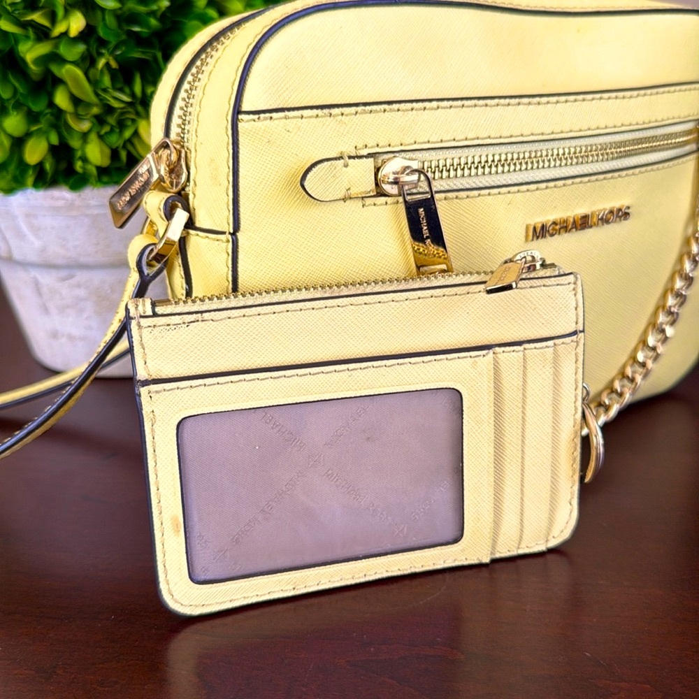 MICHAEL Michael Kors JET SET💛YELLOW BUTTERCUP💛 LEATHER ZIP CHAIN CROSSBODY BAG - Picture 11 of 17